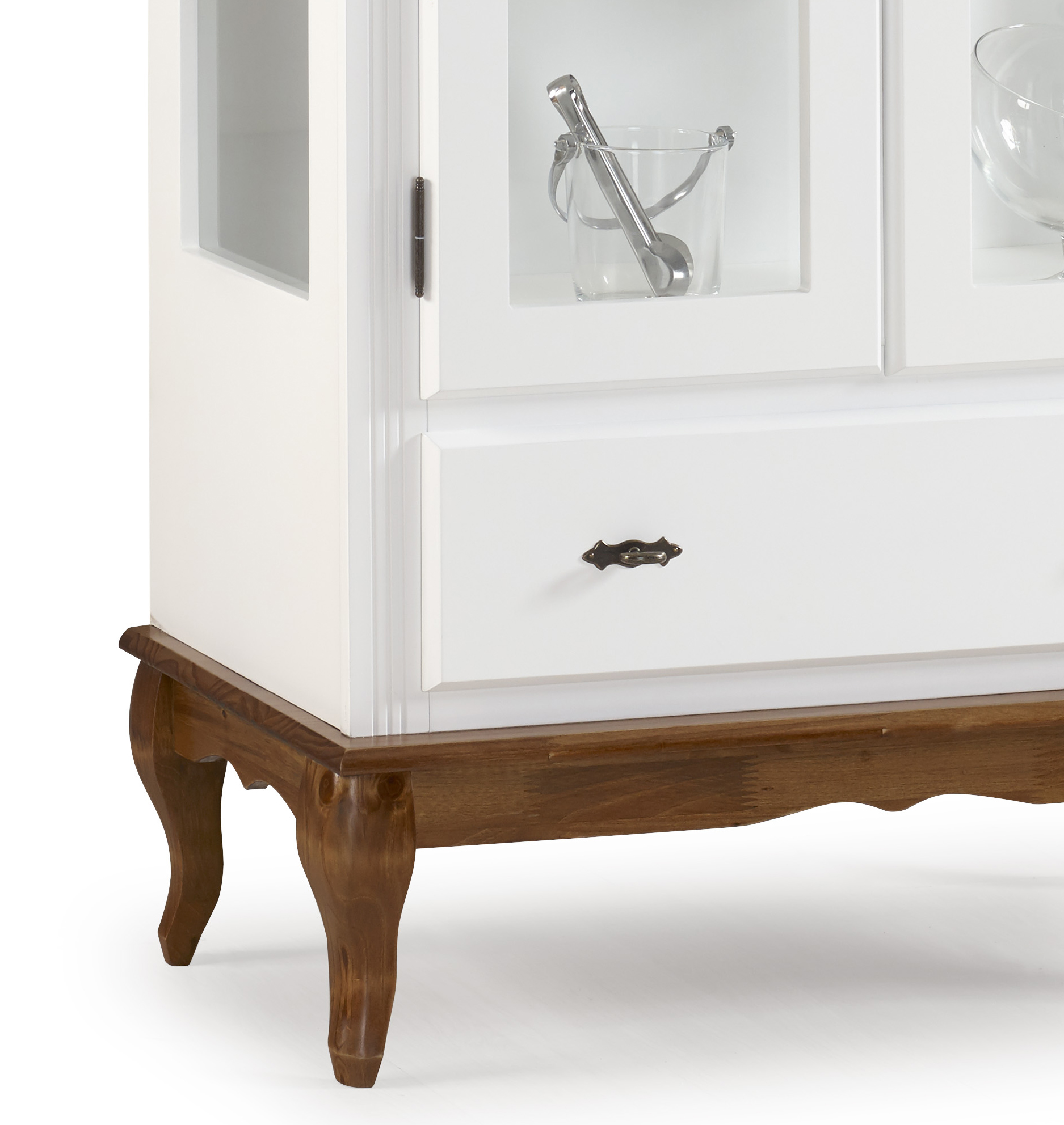 Cristaleira Rústica Linz 90cm 2 Portas e 1 Gaveta Branco e Imbuia