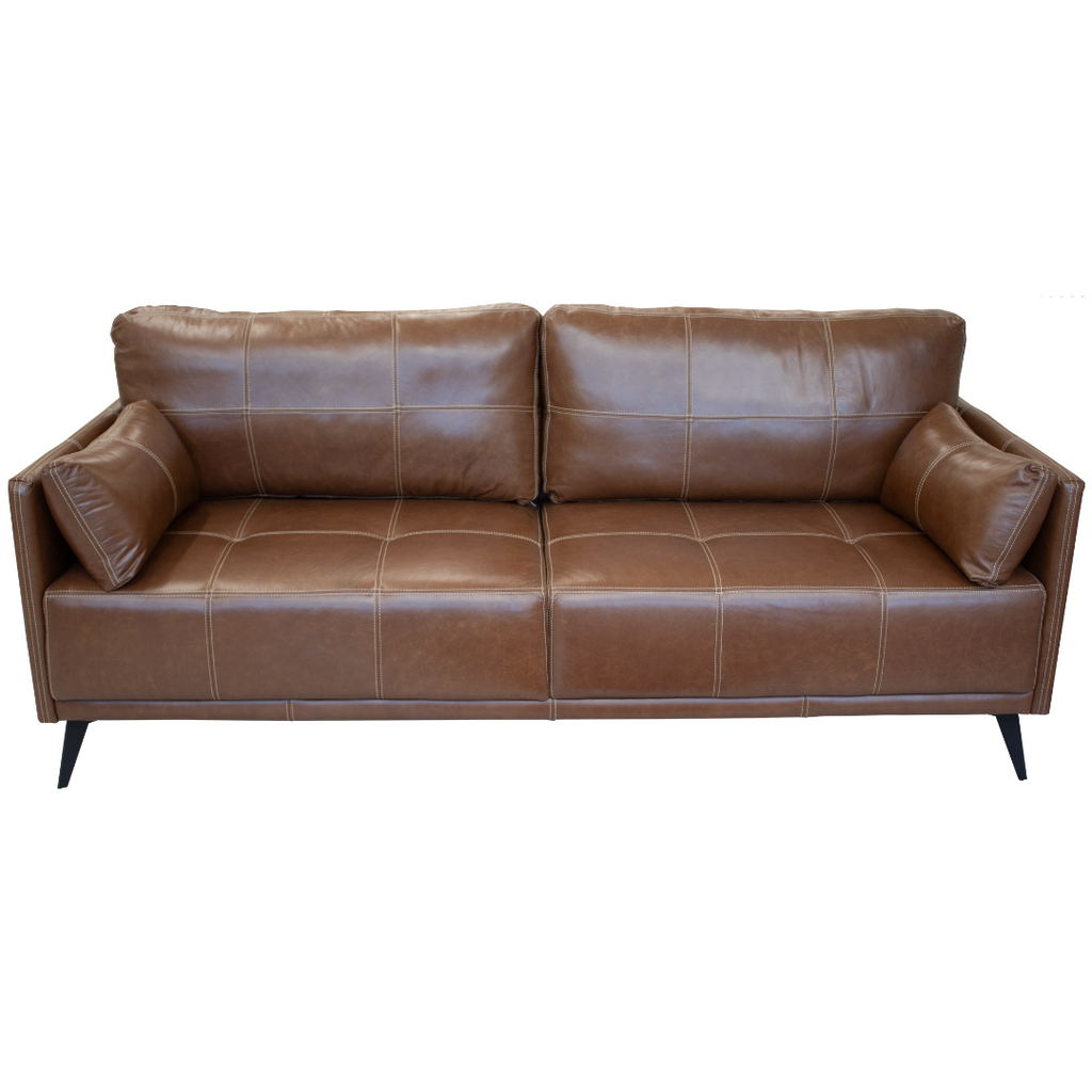 Sofá Living Steel 210cm Temda 2 assentos Couro Legítimo Caramelo