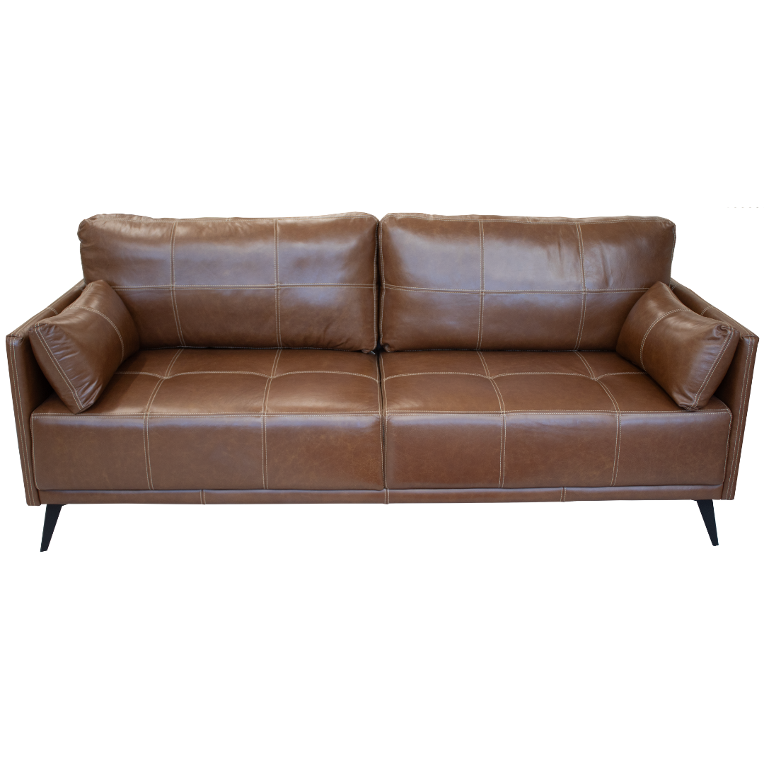 Sofá Living Steel 210cm Temda 2 assentos Couro Legítimo Caramelo
