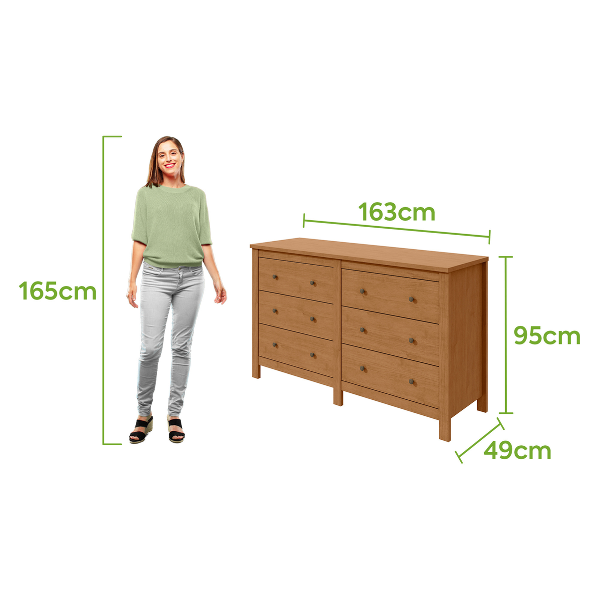Cômoda Maggiore Lopas 6 Gavetas 162cm Amêndoa Clean