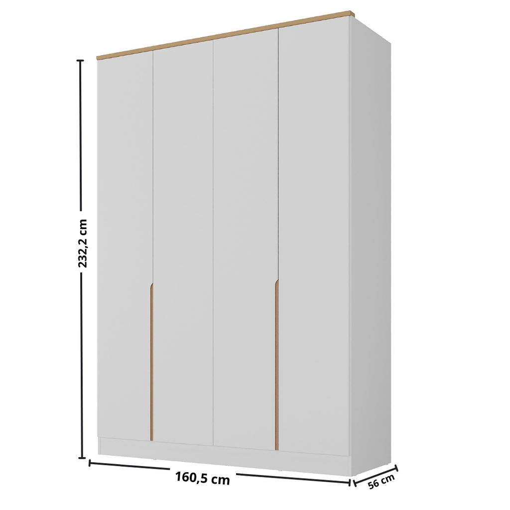 Roupeiro Logan 100% MDF Mambel 160cm 4 Portas Branco e Olmo