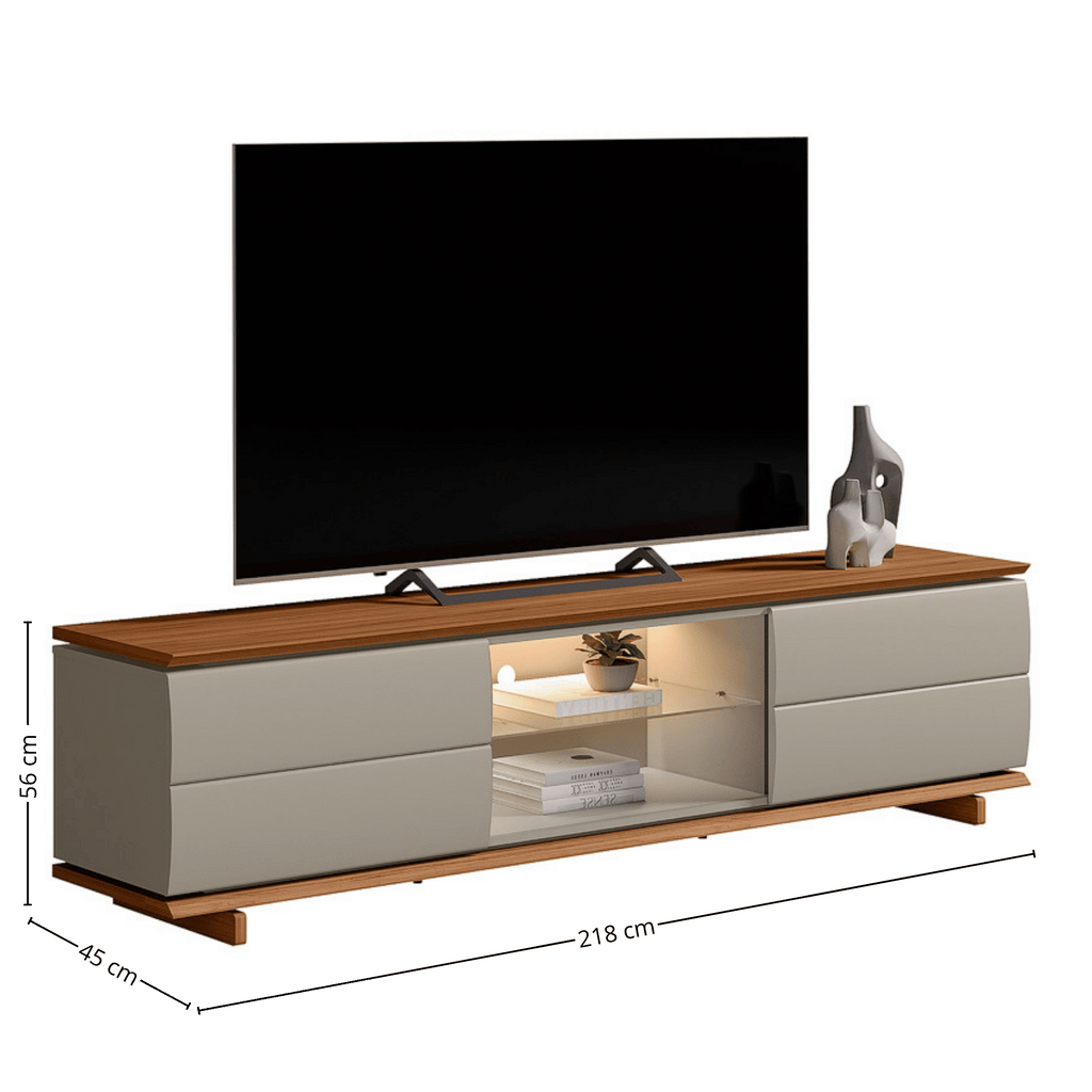 Rack Córdoba Linea 218cm 2 Portas com Led Canela e Gris Fosco