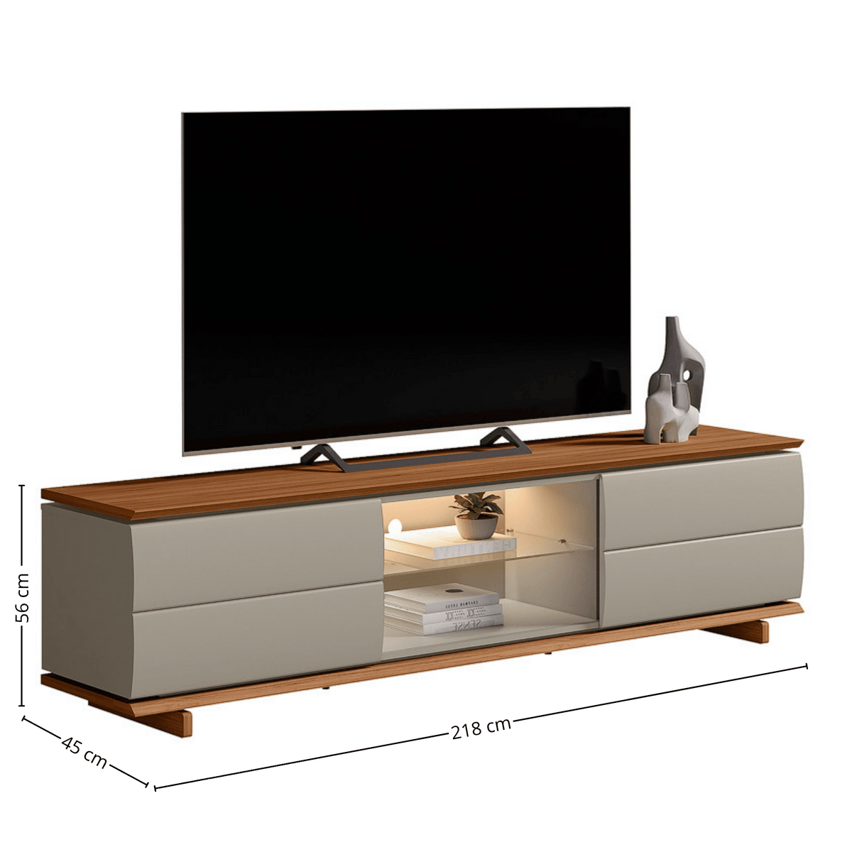 Rack Córdoba Linea 218cm 2 Portas com Led Canela e Gris Fosco