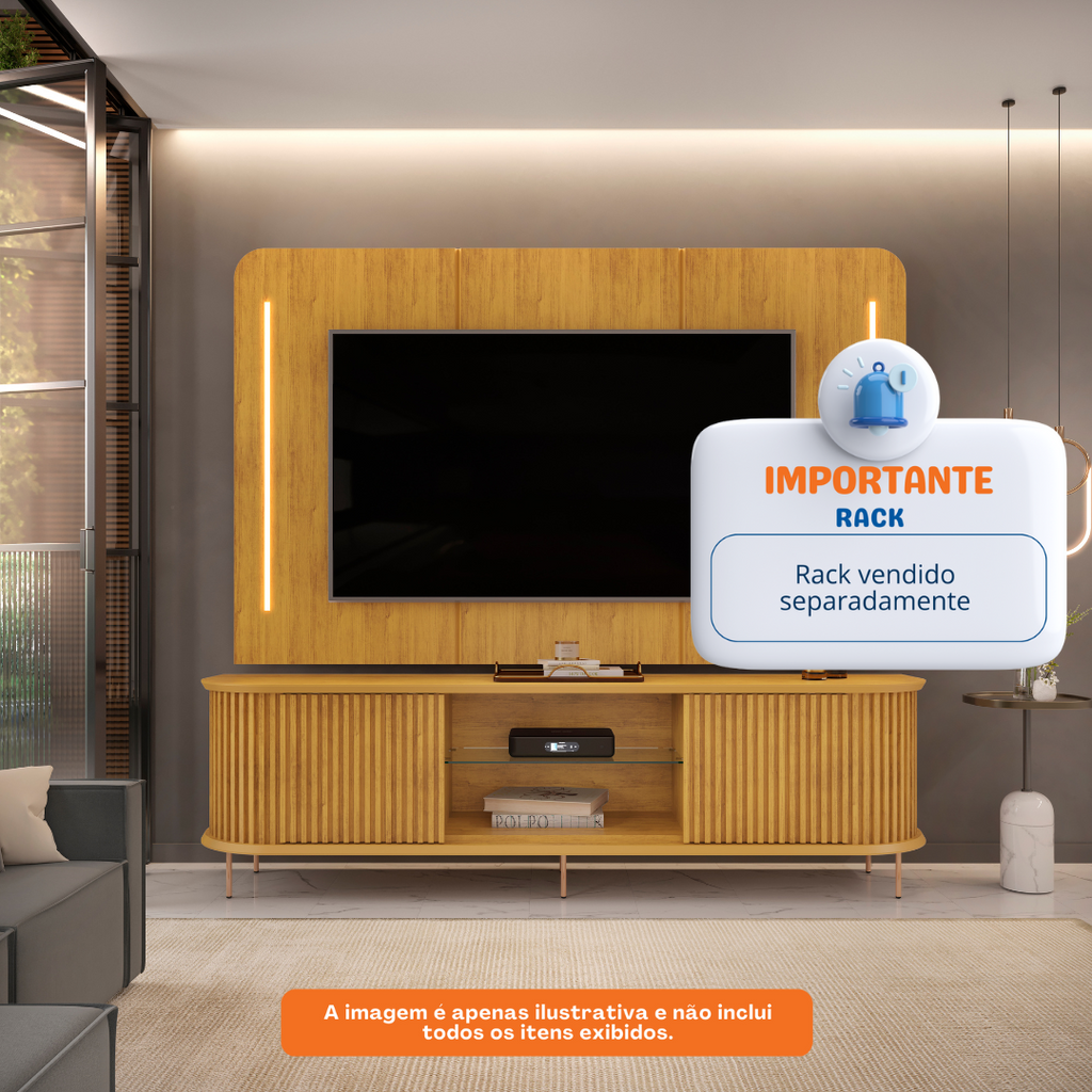 Painel Suspenso Atlas para TVs até 75" DJ Móveis com Led Cedro