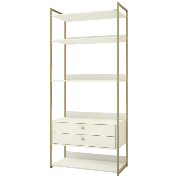Armário Industrial Closet LI049 Kappesberg 89cm 5 Prateleiras 2 Gavetas Off White e Dourado