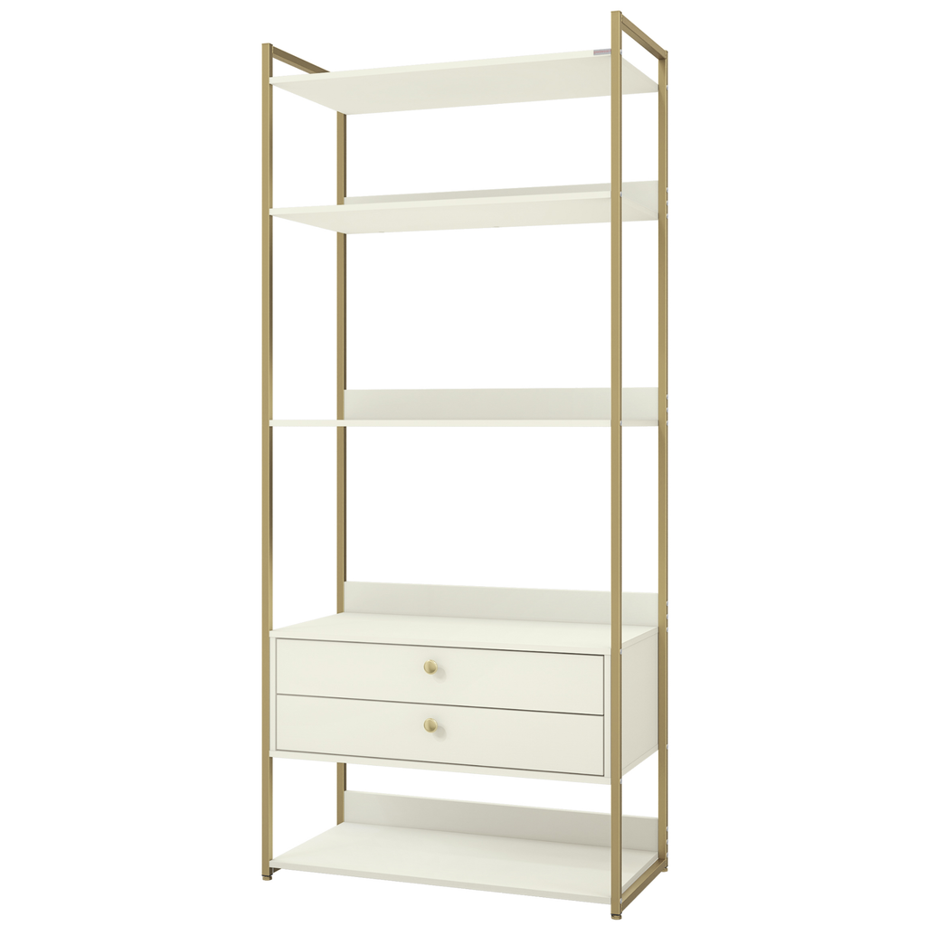 Armário Industrial Closet LI049 Kappesberg 89cm 5 Prateleiras 2 Gavetas Off White e Dourado