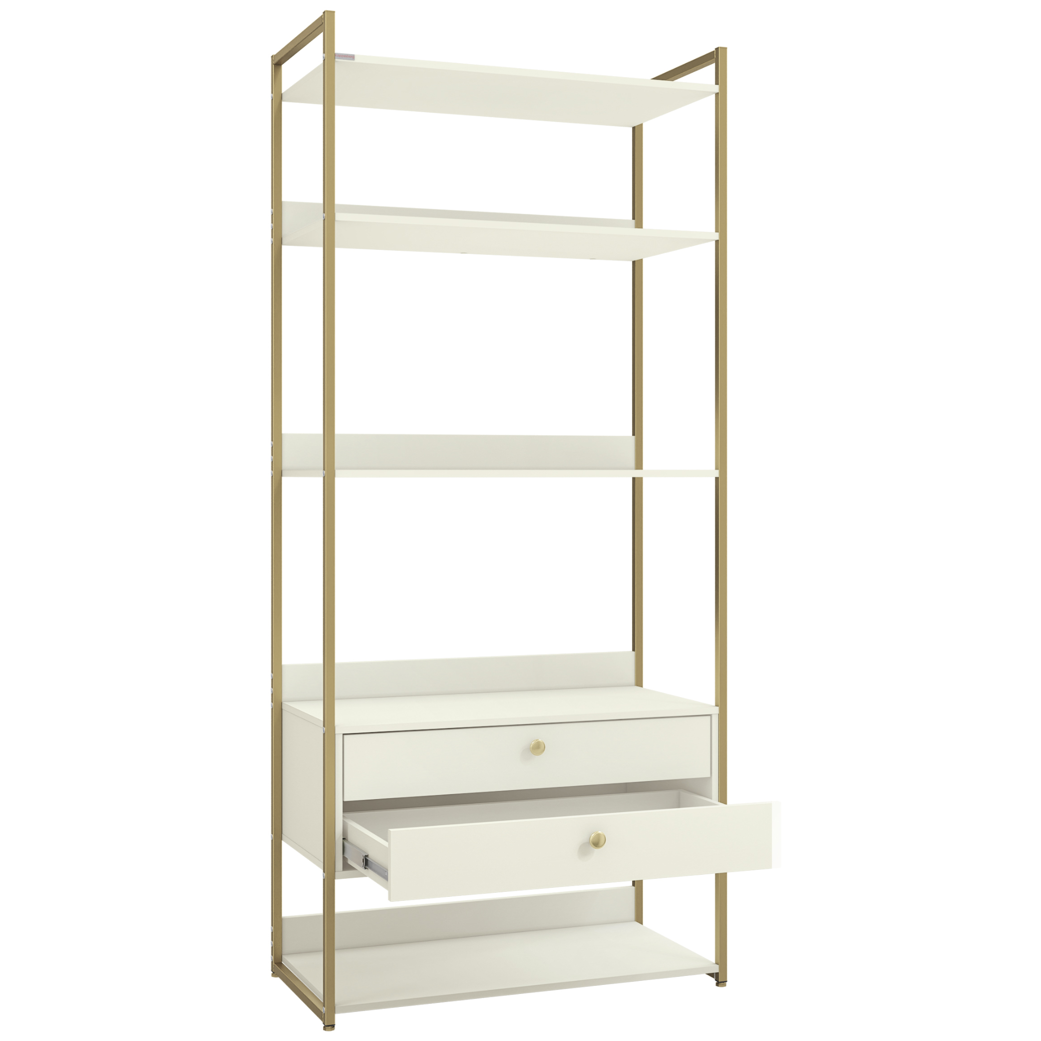 Armário Industrial Closet LI049 Kappesberg 89cm 5 Prateleiras 2 Gavetas Off White e Dourado