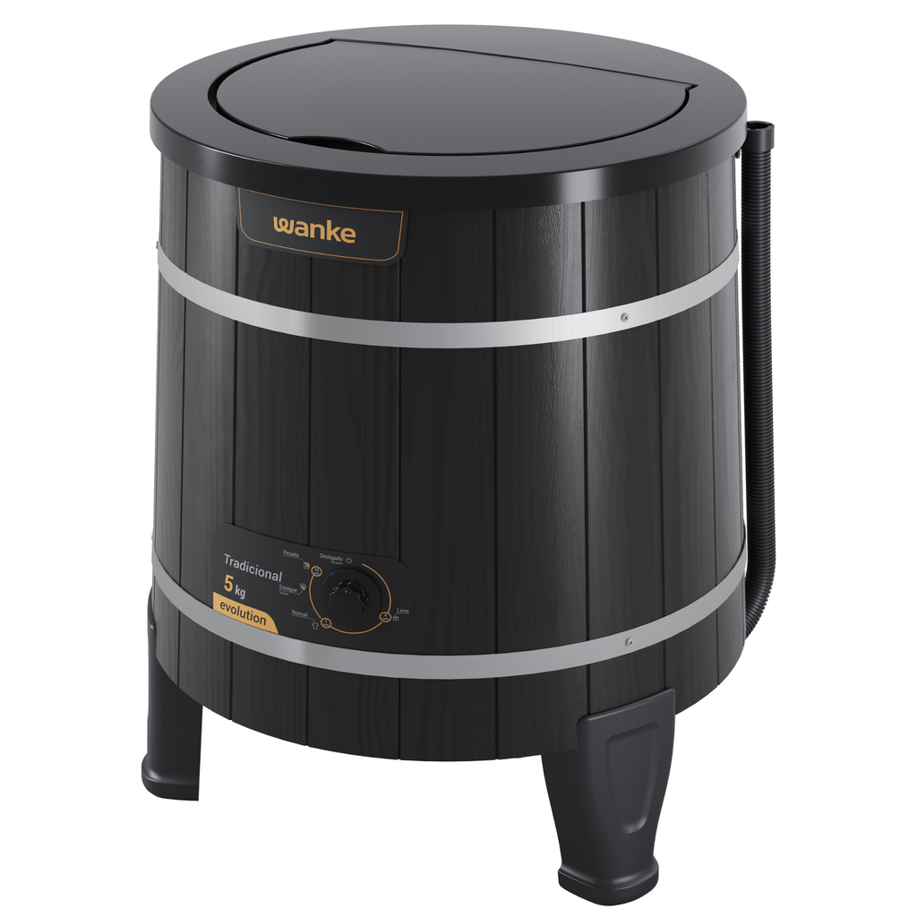 Lavadora de Roupas Wanke Tradicional 5Kg Madeira Com Fibra Black III Preto 220V