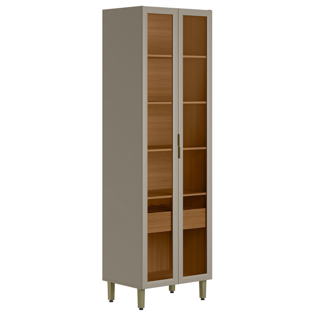 Cristaleira Allure Linea 70cm 2 Portas Adega com LED Jequitibá e Gris