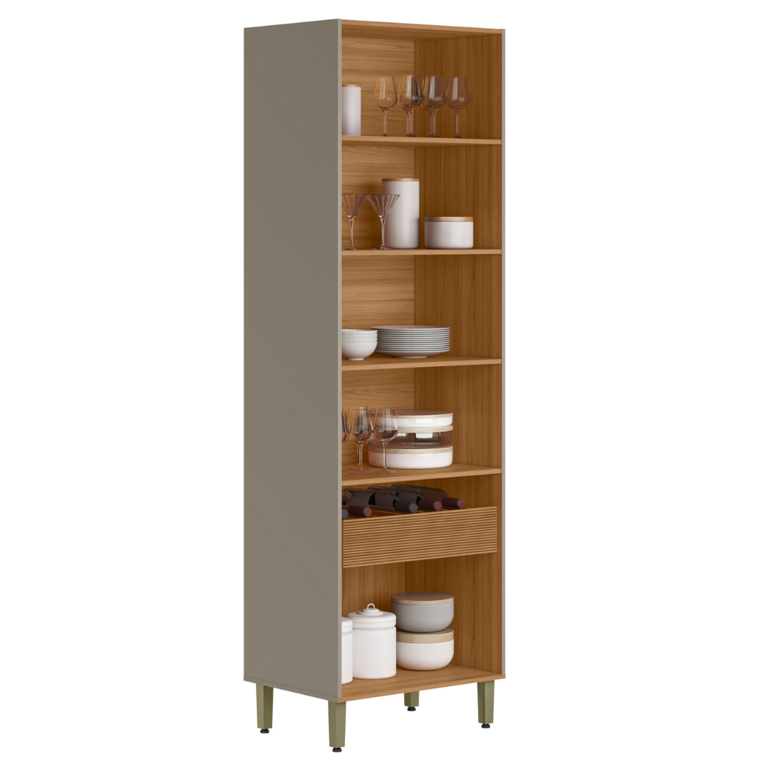 Cristaleira Allure Linea 70cm 2 Portas Adega com LED Jequitibá e Gris