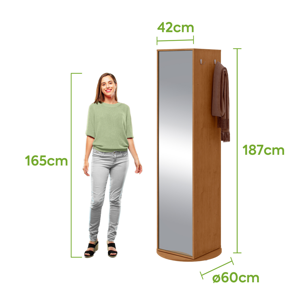 Sapateira Esthela Giratória Lopas 60x187cm com Espelho Amêndoa Clean