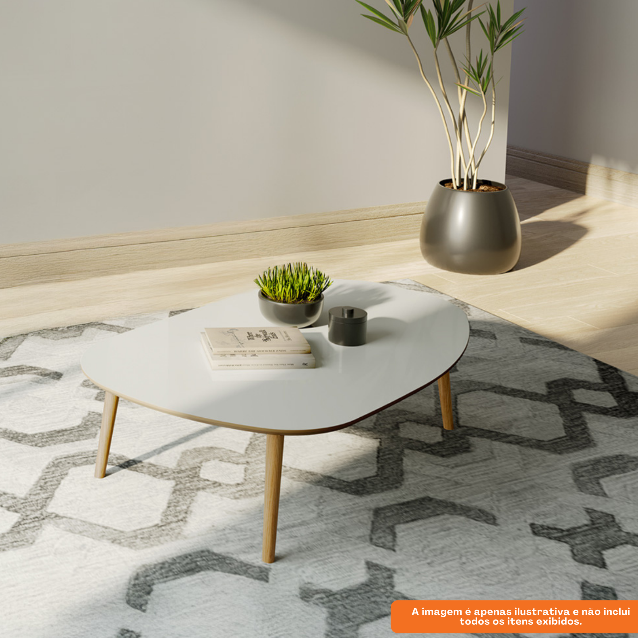 Mesa de Centro Orgânica Dalla Costa 120cm TB625 Off White e Freijó