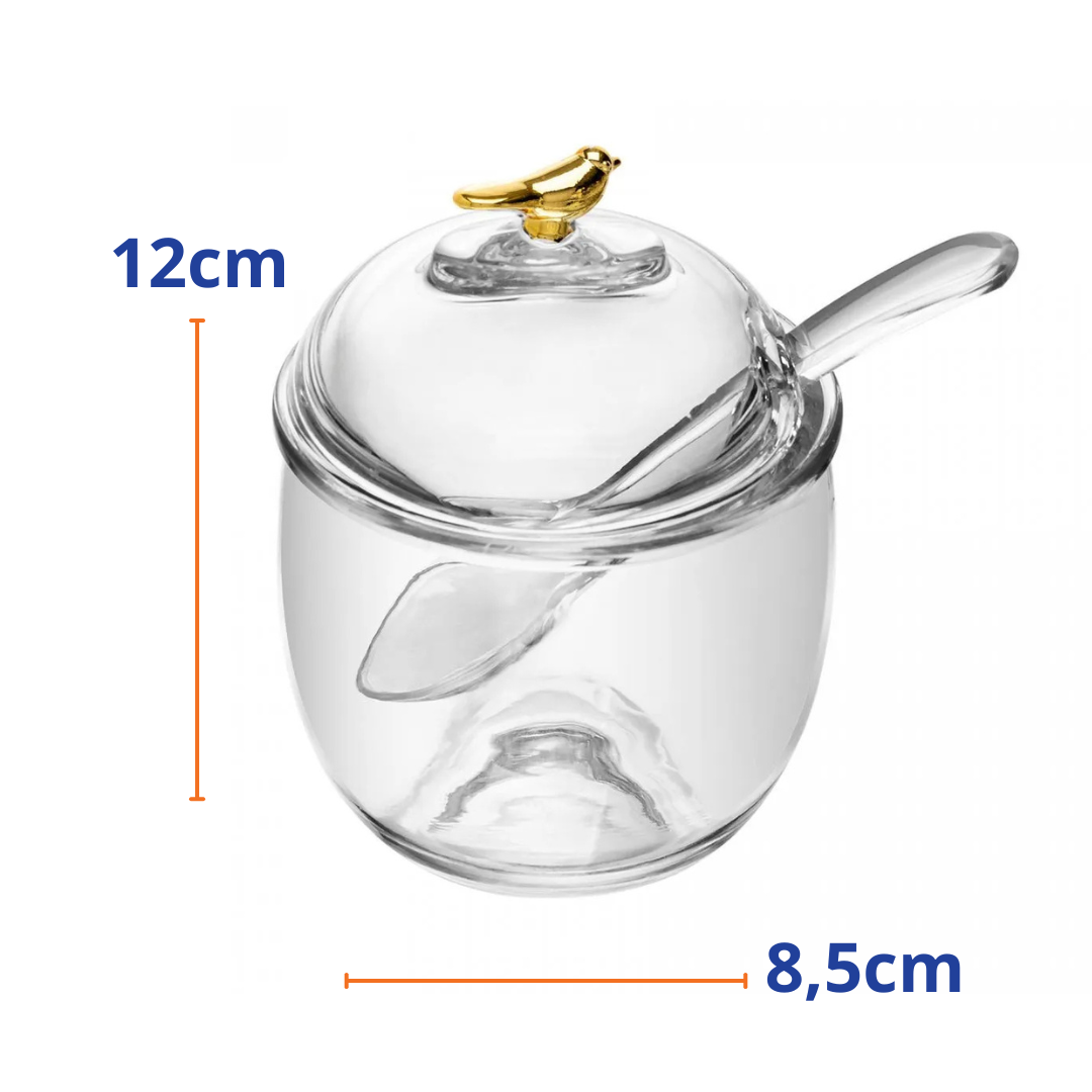 Açucareiro com Colher  Rojemac Golden Bird  Cristal Ecológico 150ml
