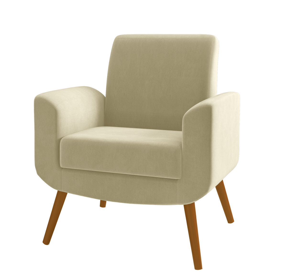 Poltrona Turim 74cm Konfort Pé Palito Castanho Linho Bege
