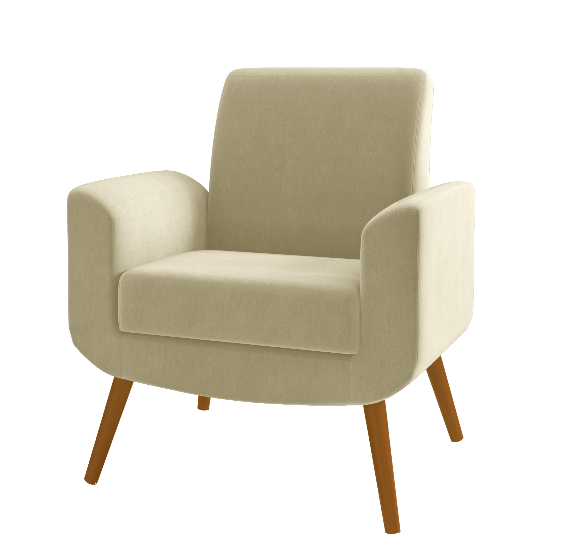 Poltrona Turim 74cm Konfort Pé Palito Castanho Linho Bege