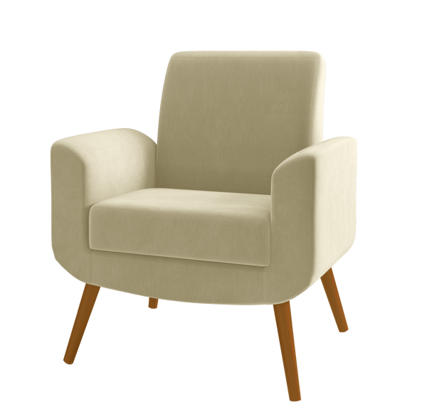 Poltrona Turim 74cm Konfort Pé Palito Castanho Linho Bege