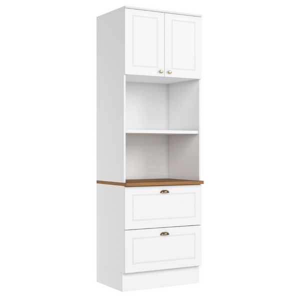 Paneleiro Torre Quente Americana Henn 71cm 2 Portas 2 Gavetas Branco e Nauture