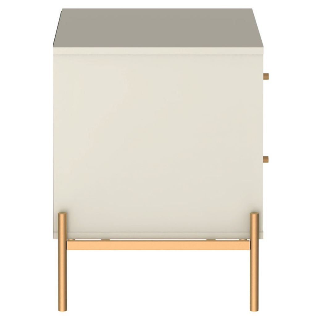 Mesa de Cabeceira Jasper Província 2 Gavetas Off White com Dourado