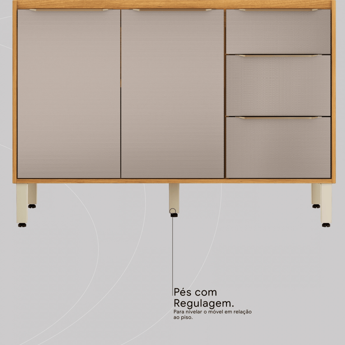 Armário Balcão de Cozinha Plena Demóbile 100% MDF 120cm 2 Portas 3 Gavetas Cinamomo e Nude