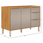 Armário Balcão de Cozinha Plena Demóbile 100% MDF 120cm 2 Portas 3 Gavetas Cinamomo e Nude