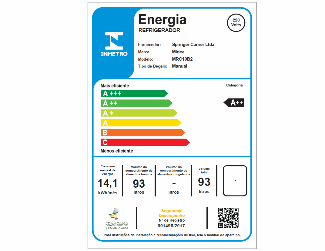 Frigobar Midea 93L Porta Inox MRC10B2-X Preto 220V