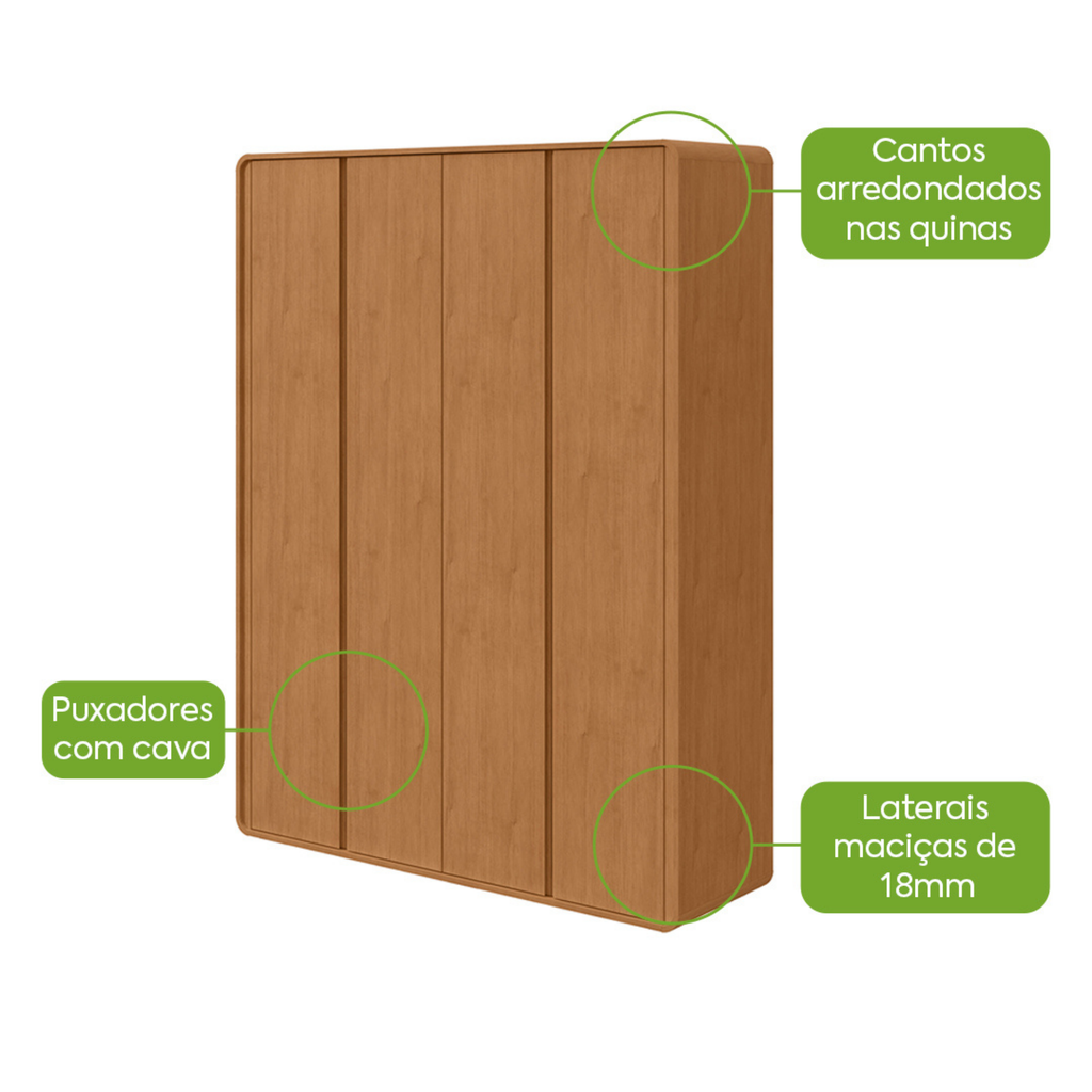 Roupeiro Loop Lopas 184cm 100% MDF 4 Portas Amêndoa Clean