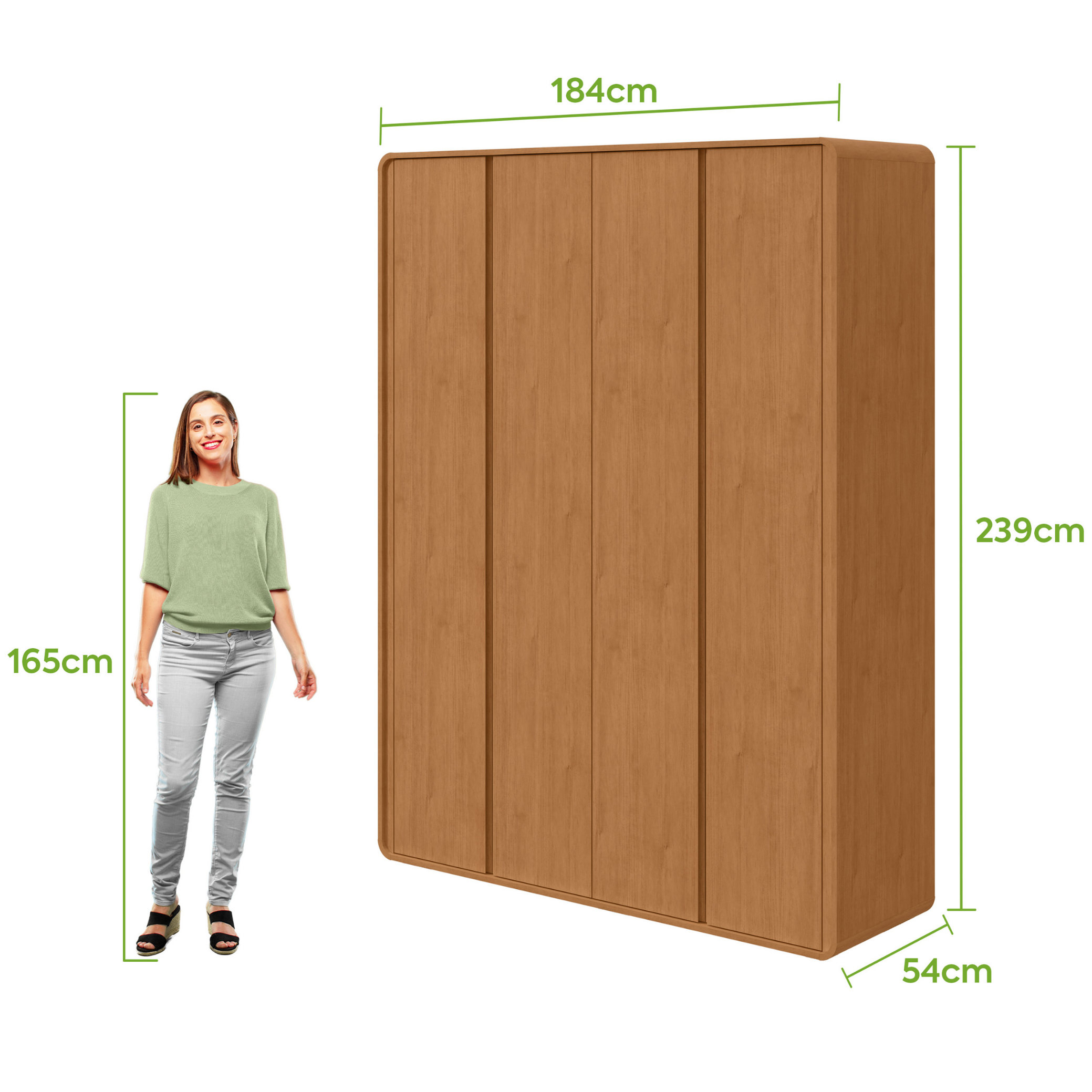 Roupeiro Loop Lopas 184cm 100% MDF 4 Portas Amêndoa Clean