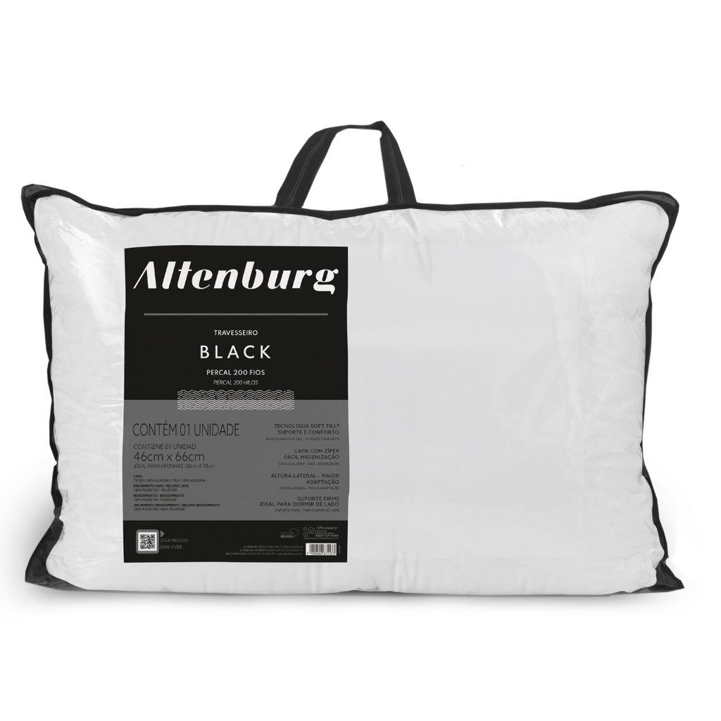 Travesseiro Altenburg Black 200 Fios 46x66cm Capa com Zíper