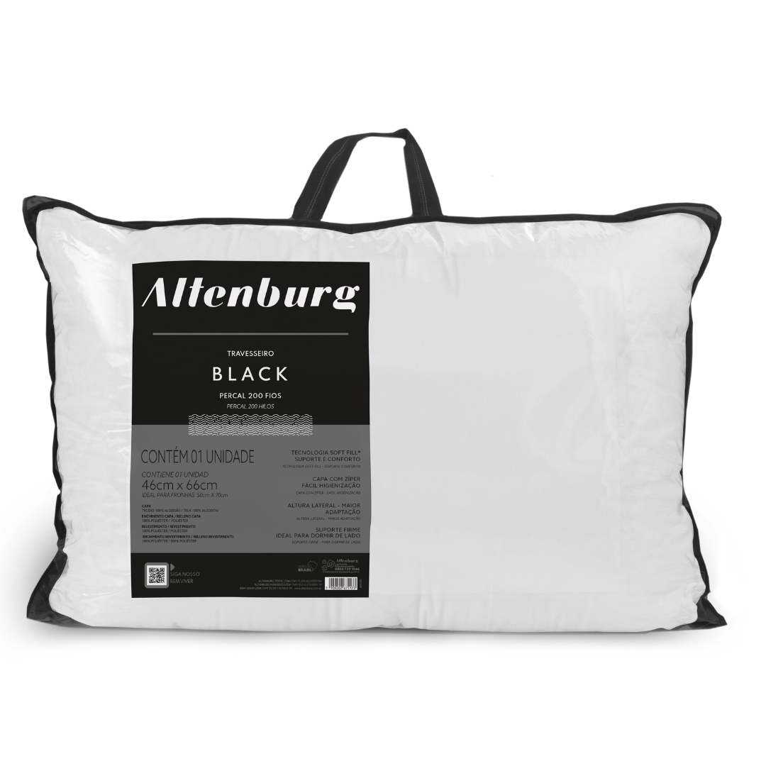 Travesseiro Altenburg Black 200 Fios 46x66cm Capa com Zíper