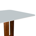 Mesa Retangular Manu Menegaz 180x100cm Canto Moeda Noce Tampo de Vidro Off White