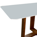 Mesa Retangular Manu Menegaz 180x100cm Canto Moeda Noce Tampo de Vidro Off White