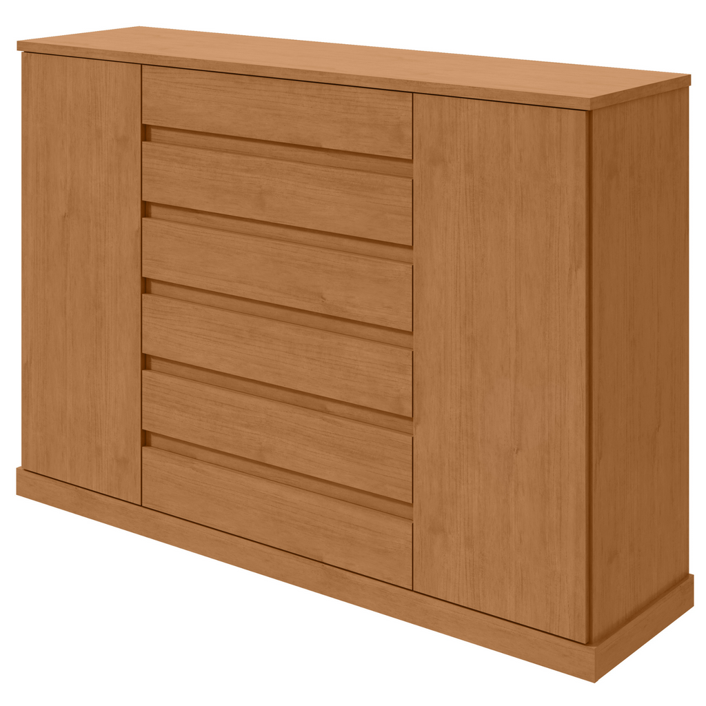 Cômoda Vedra 173cm Lopas 7 Gavetas 2 Portas Amêndoa Clean
