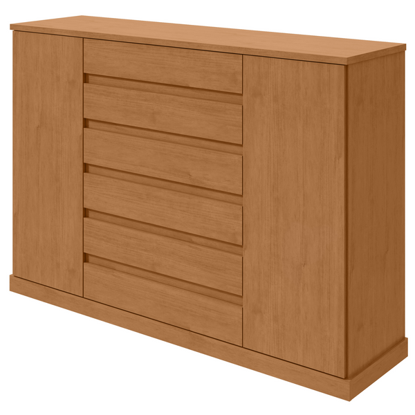 Cômoda Vedra 173cm Lopas 7 Gavetas 2 Portas Amêndoa Clean