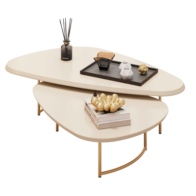 Mesa de Centro Pétala DJ Móveis Orgânica Pé Dourado Off White