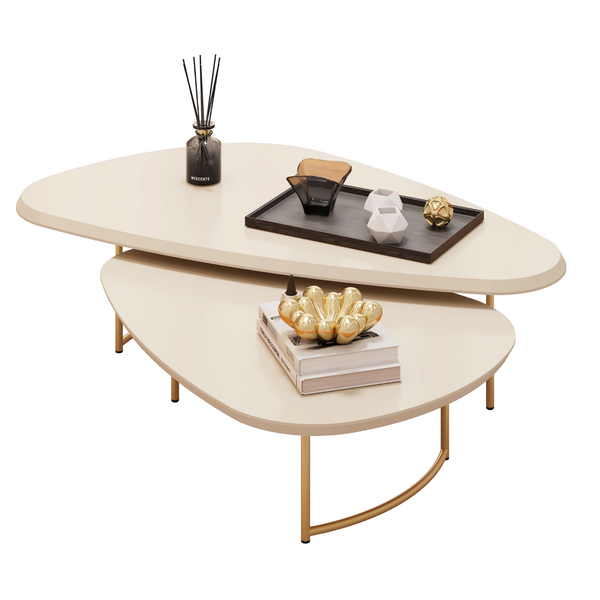 Mesa de Centro Pétala DJ Móveis Orgânica Pé Dourado Off White
