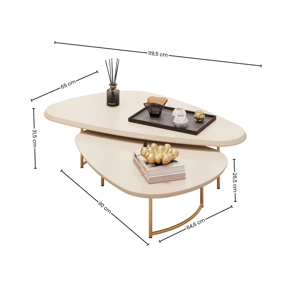 Mesa de Centro Pétala DJ Móveis Orgânica Pé Dourado Off White