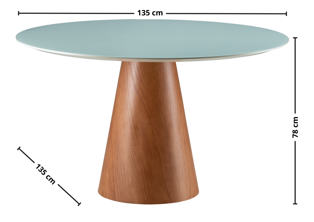 Mesa Redonda Turim Menegaz 135cm Noce Tampo em Vidro Off White