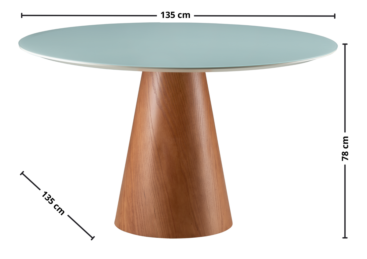 Mesa Redonda Turim Menegaz 135cm Noce Tampo em Vidro Off White