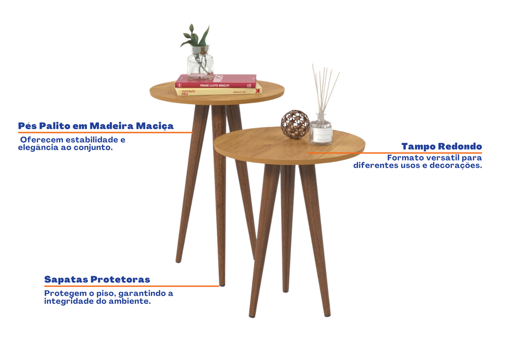 Conjunto de 2 Mesas Laterais Slim Patrimar Cinamomo