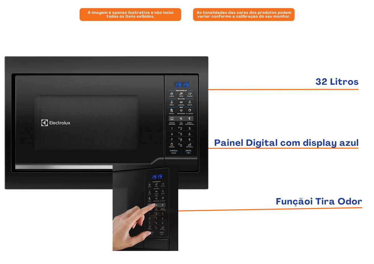 Micro-ondas de Embutir Electrolux 34L Autolimpante com Painel Blue Touch Preto 220V