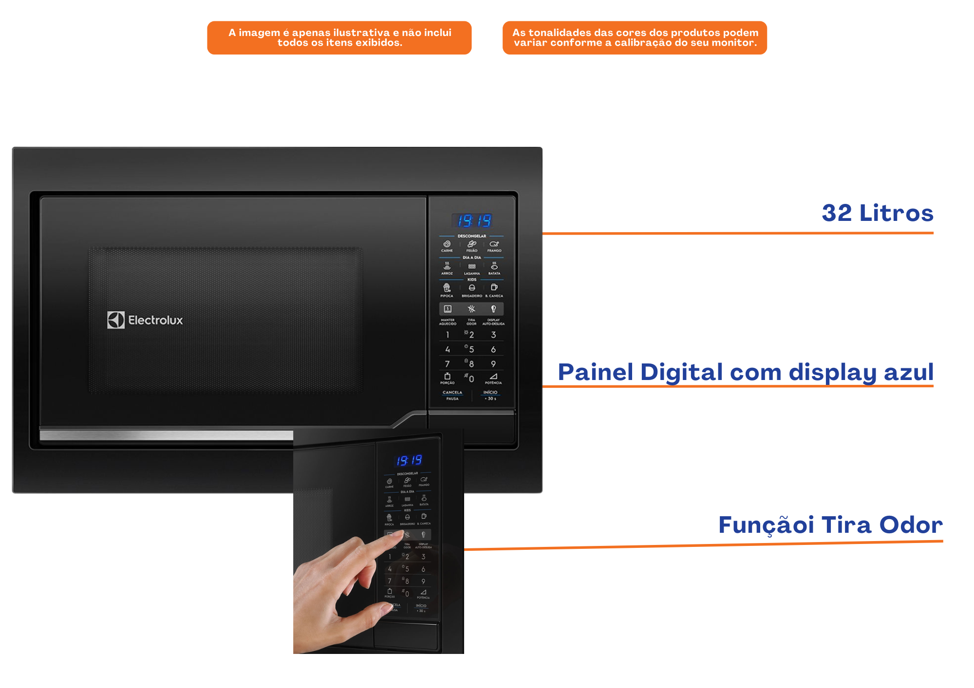Micro-ondas de Embutir Electrolux 34L Autolimpante com Painel Blue Touch Preto 220V