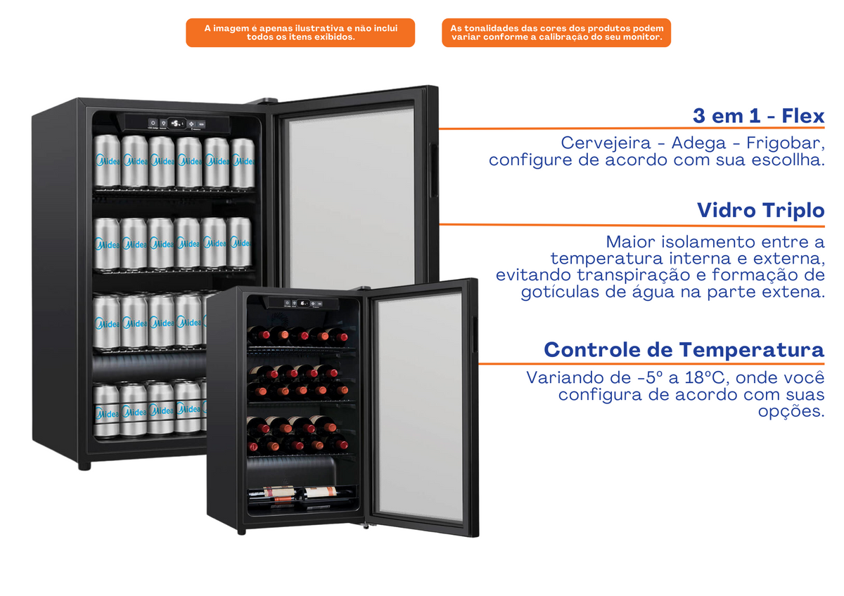 Cervejeira Flex Midea 96L BCA10P2 Frigobar ou Adega Preto 220V