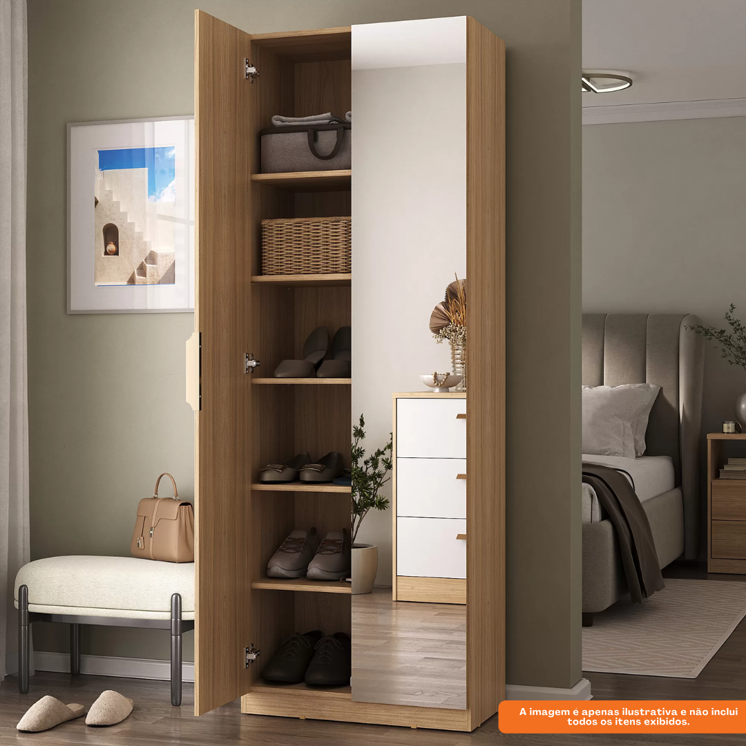 Sapateira Sublime Mambel 64x187 com 2 Portas de Espelho Olmo