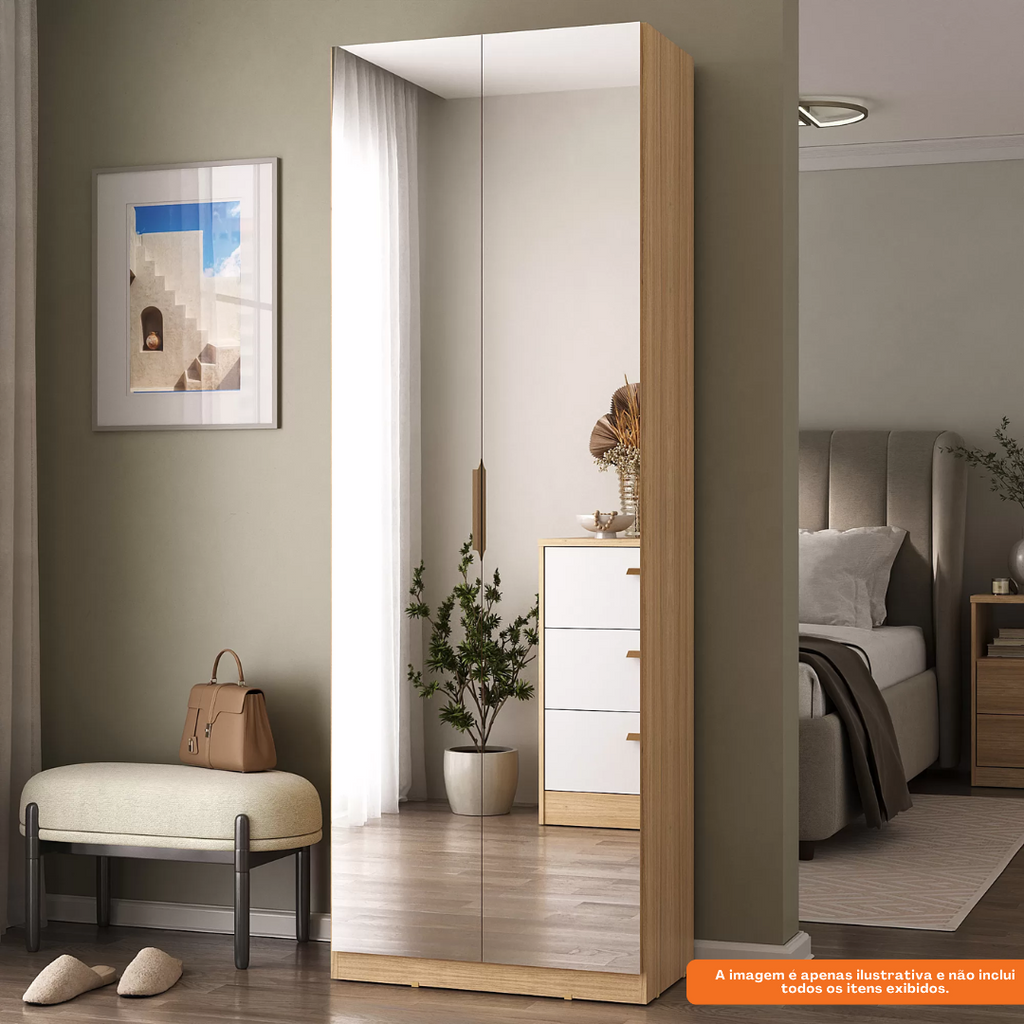 Sapateira Sublime Mambel 64x187 com 2 Portas de Espelho Olmo