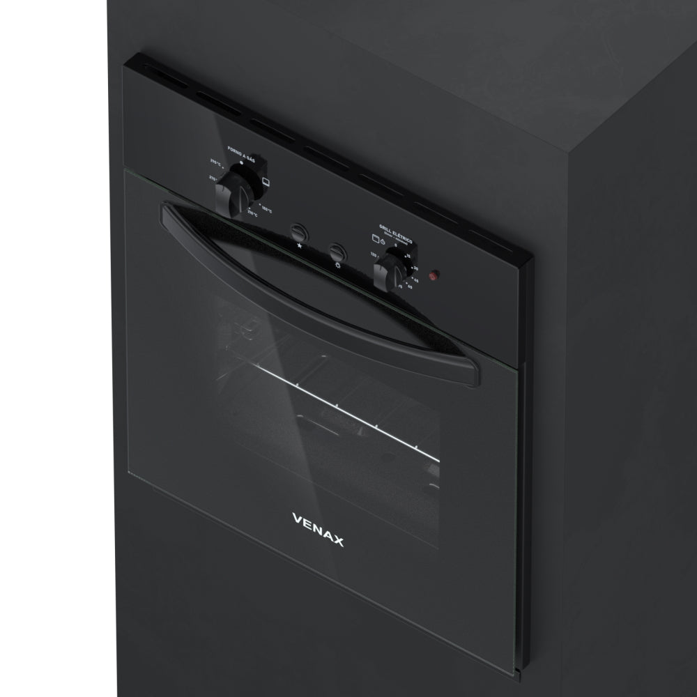 Forno de Embutir a Gás Venax 50L Totale Nero GIII Com Grill 26019 Preto 220V