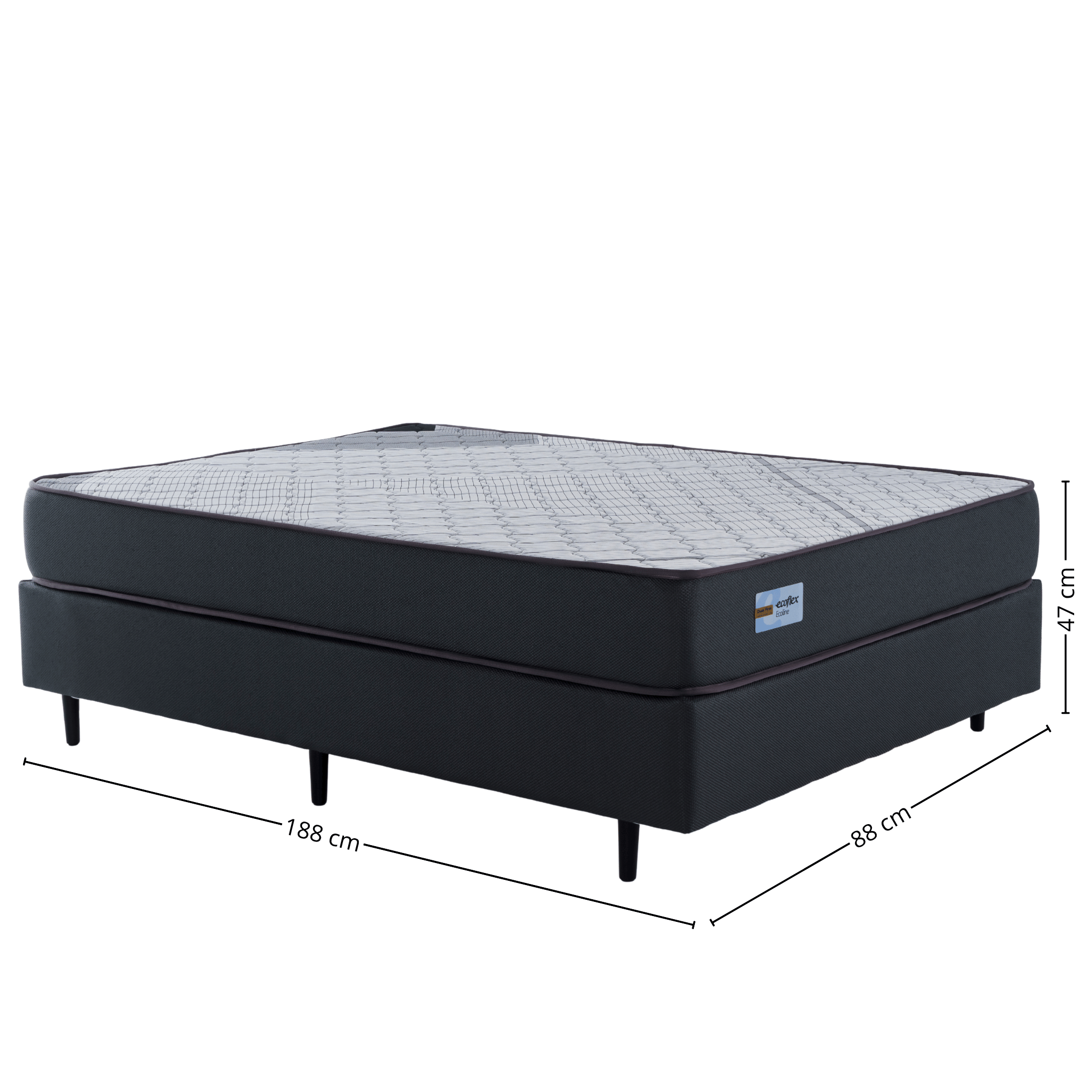 Conjunto Cama Box Dual Firm Solteiro Ecoflex 88x188x47cm Espuma D-28 Chumbo