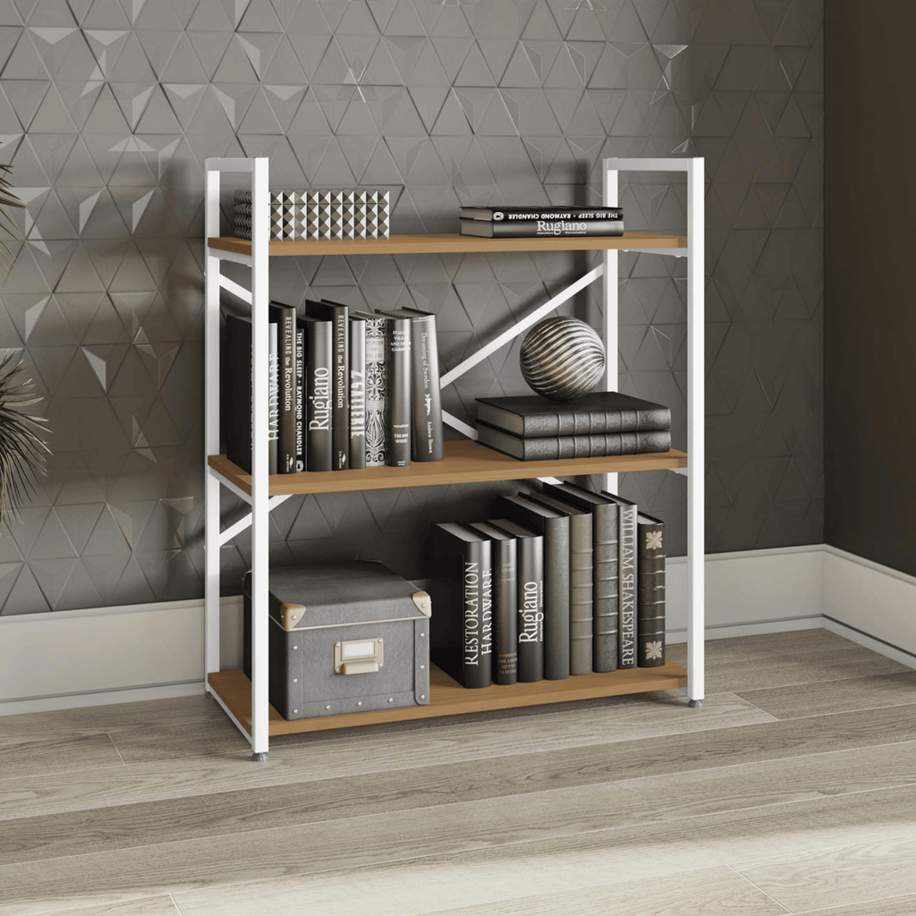 Estante Kappesberg 3 Prateleiras LI007 Canela e Branco
