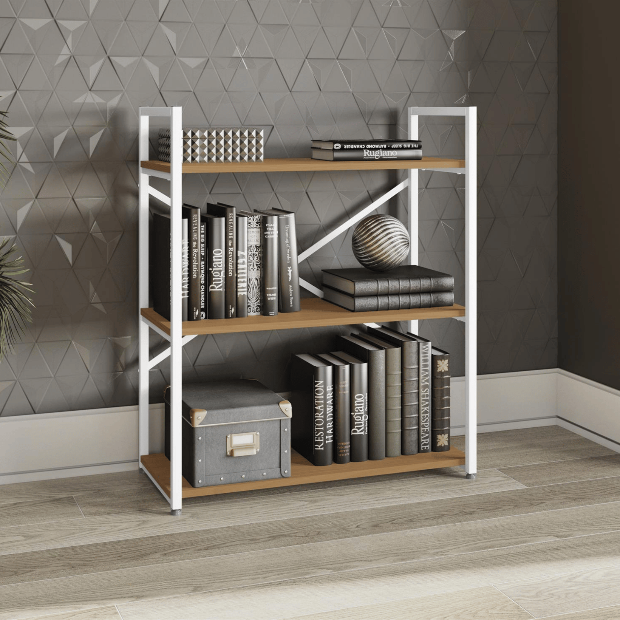 Estante Kappesberg 3 Prateleiras LI007 Canela e Branco