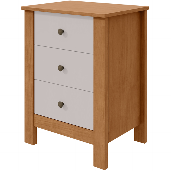 Mesa de Cabeceira Maggiore Lopas 3 Gavetas Amêndoa e Off White