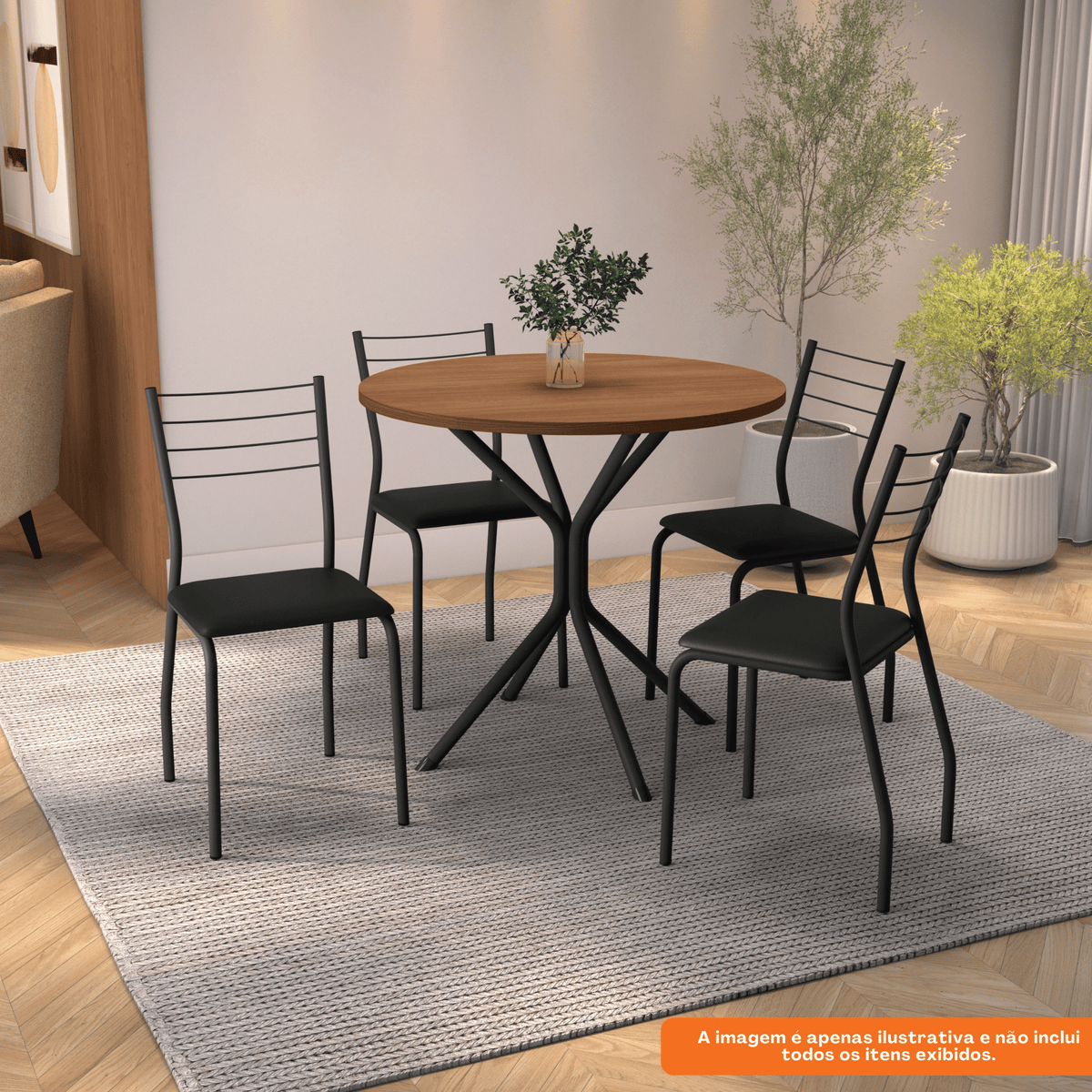 Mesa Redonda Creta Kappesberg 90cm Crome Canela e Preto